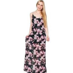 SHOW ME YOUR MUMU Black, Pink, Green Floral Maxi Dress Size Small Strap V-Neck